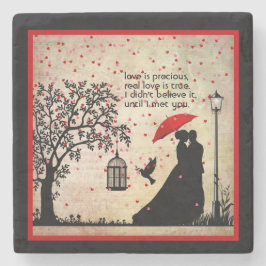 ヴィンテージエレガントベージュ&ブラックポエトリーバレンタイン ストーンコースター