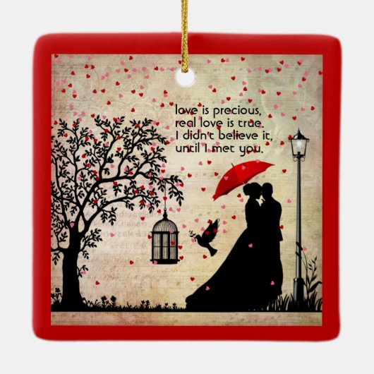 ヴィンテージエレガントベージュ&ブラックポエトリーバレンタイン セラミックオーナメント (裏面)