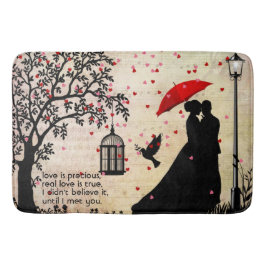 ヴィンテージエレガントベージュ&ブラックポエトリーバレンタイン バスマット