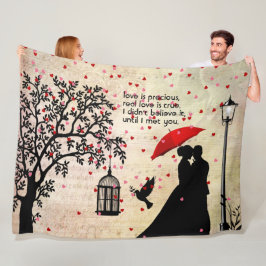 ヴィンテージエレガントベージュ&ブラックポエトリーバレンタイン フリースブランケット