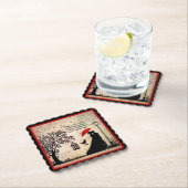 ヴィンテージエレガントベージュ&ブラックポエトリーバレンタイン ペーパーコースター (インサイチュ)