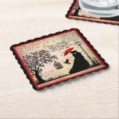 ヴィンテージエレガントベージュ&ブラックポエトリーバレンタイン ペーパーコースター (アングル)