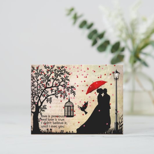 ヴィンテージエレガントベージュ&ブラックポエトリーバレンタイン ポストカード (スタンド正面)