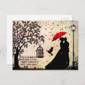 ヴィンテージエレガントベージュ&ブラックポエトリーバレンタイン ポストカード (正面/裏面)