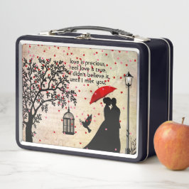 ヴィンテージエレガントベージュ&ブラックポエトリーバレンタイン メタルランチボックス