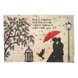 ヴィンテージエレガントベージュ&ブラックポエトリーバレンタイン 枕カバー