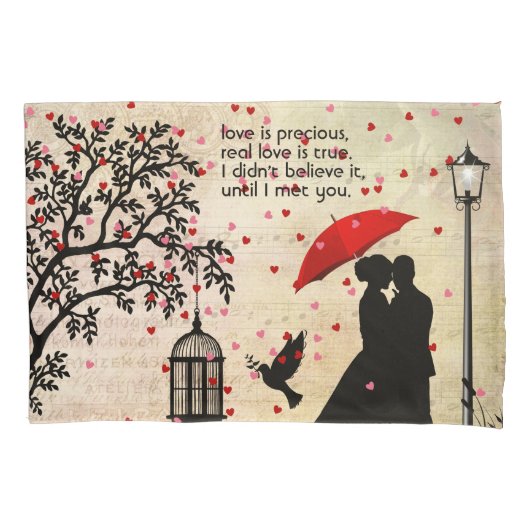 ヴィンテージエレガントベージュ&ブラックポエトリーバレンタイン 枕カバー (正面)