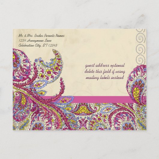 ヴィンテージエレガントペイズリー結婚式の日付の保存 案内ポストカード (裏面)
