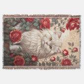 ヴィンテージエレガントペルシャ猫(バラ) スローブランケット (正面)