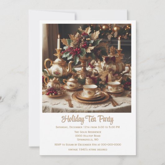ヴィンテージエレガントホリデーティーパーティの招待状 招待状 (正面)
