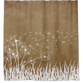 ヴィンテージエレガントホワイトアウトライン風のタンポポ シャワーカーテン (正面)