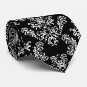 ヴィンテージエレガントホワイトダマスクonブラック ネクタイ (ロール)