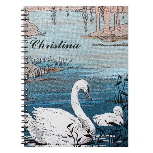 ヴィンテージエレガントホワイトマザースワンベビーインレイク ノートブック (正面)