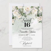 ヴィンテージエレガントホワイトローズフローラガーデンユニーク 招待状 (正面)