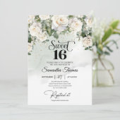 ヴィンテージエレガントホワイトローズフローラガーデンユニーク 招待状 (スタンド正面)