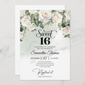 ヴィンテージエレガントホワイトローズフローラガーデンユニーク 招待状 (正面/裏面)