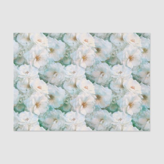 ヴィンテージエレガントホワイトローズフローラ植物繰り返し 薄葉紙 (正面)