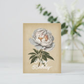 ヴィンテージエレガントホワイト牡丹フラワーハッピーバースデー ポストカード (スタンド正面)