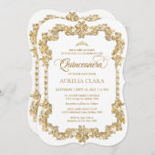 ヴィンテージエレガントホワイト金ゴールドティアラキンセアニェラ 招待状 (正面/裏面)