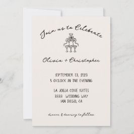 ヴィンテージエレガントボウシャンパン結婚式招待状 招待状