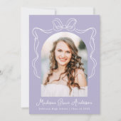 ヴィンテージエレガントボウパープル写真卒業 案内状 (正面)