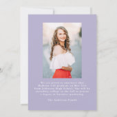 ヴィンテージエレガントボウパープル写真卒業 案内状 (裏面)