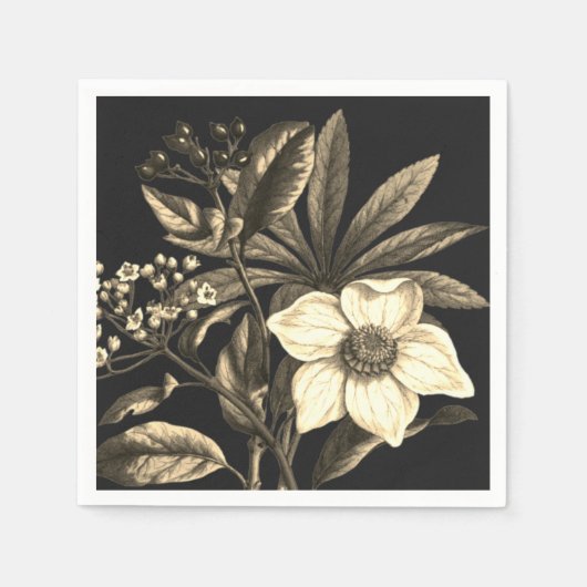 ヴィンテージエレガントボタニカルベージュクリスマスバラ スタンダードカクテルナプキン (正面)