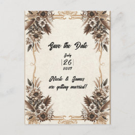 ヴィンテージエレガントボヘミ結婚アフローラ救の日付 案内ポストカード