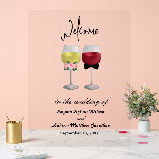 ヴィンテージエレガントボホアーチカップル結婚ワイン アクリルサイン (ウェディング)