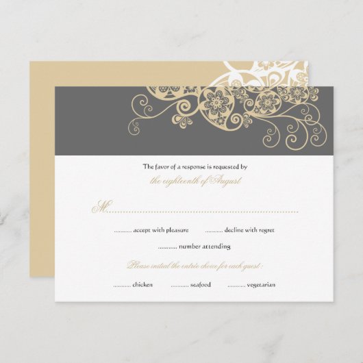 ヴィンテージエレガントボホフローラペイズリーウェディングRSVP 出欠カード (正面/裏面)