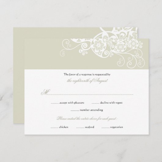 ヴィンテージエレガントボホフローラペイズリーウェディングRSVP 出欠カード (正面/裏面)