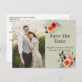 ヴィンテージエレガントボホレッドオレンジグレー日付を保存 案内ポストカード (正面/裏面)