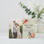 ヴィンテージエレガントボホレッドオレンジグレー日付を保存 案内ポストカード (スタンド正面)