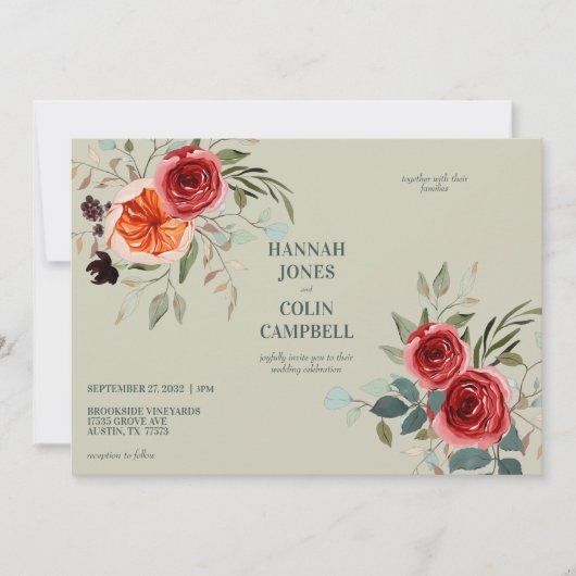 ヴィンテージエレガントボホレッドオレンジグレ結婚イの招待 招待状 (正面)