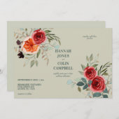 ヴィンテージエレガントボホレッドオレンジグレ結婚イの招待 招待状 (正面/裏面)