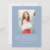 ヴィンテージエレガントボーブルーフォト卒業 案内状 (裏面)