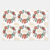ヴィンテージエレガントポインセチアのクリスマスフラワー ラッピングペーパーシート (正面2)
