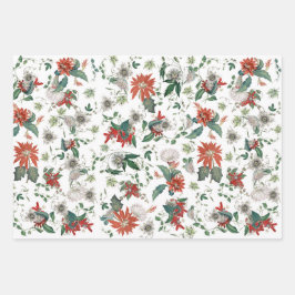 ヴィンテージエレガントポインセチアのクリスマスフラワー ラッピングペーパーシート