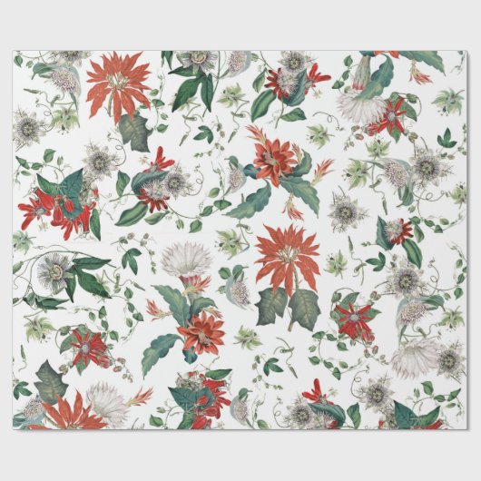 ヴィンテージエレガントポインセチアのクリスマスフラワー ラッピングペーパー (フラット)