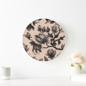 ヴィンテージエレガントマグノリアパターン時計 ラージ壁時計 (ホーム)