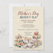 ヴィンテージエレガントマザーズデイブルンチティーパーティー 招待状 (正面)