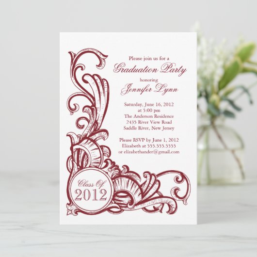 ヴィンテージエレガントマルーン卒業パーティー招待状 招待状 (スタンド正面)
