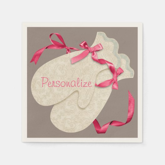 ヴィンテージエレガントミットンリボンレース スタンダードカクテルナプキン (正面)