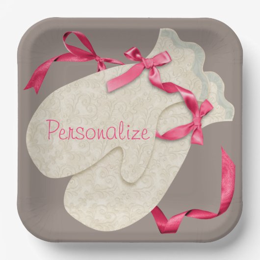 ヴィンテージエレガントミットンリボンレース ペーパープレート (正面)