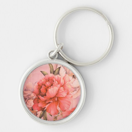 ヴィンテージエレガントミニチュア絵を描フラワーのハート キーホルダー (正面)