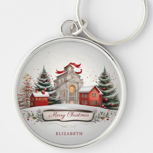 ヴィンテージエレガントメリークリスマスフェスティバルキーチェーン キーホルダー (正面)