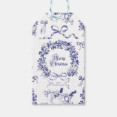 ヴィンテージエレガントメリークリスマスブルーリースボウ ギフトタグ (正面)