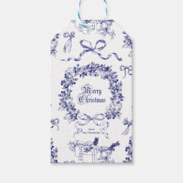 ヴィンテージエレガントメリークリスマスブルーリースボウ ギフトタグ