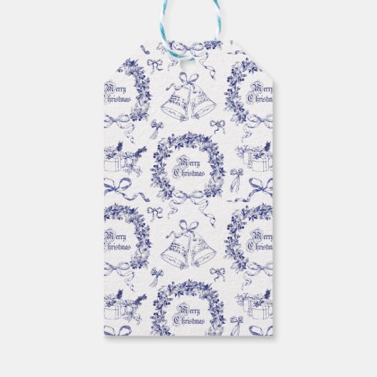 ヴィンテージエレガントメリークリスマスブルーリースボウ ギフトタグ (裏面)