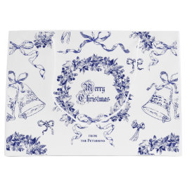 ヴィンテージエレガントメリークリスマスブルーリースボウ ラージペーパーバッグ